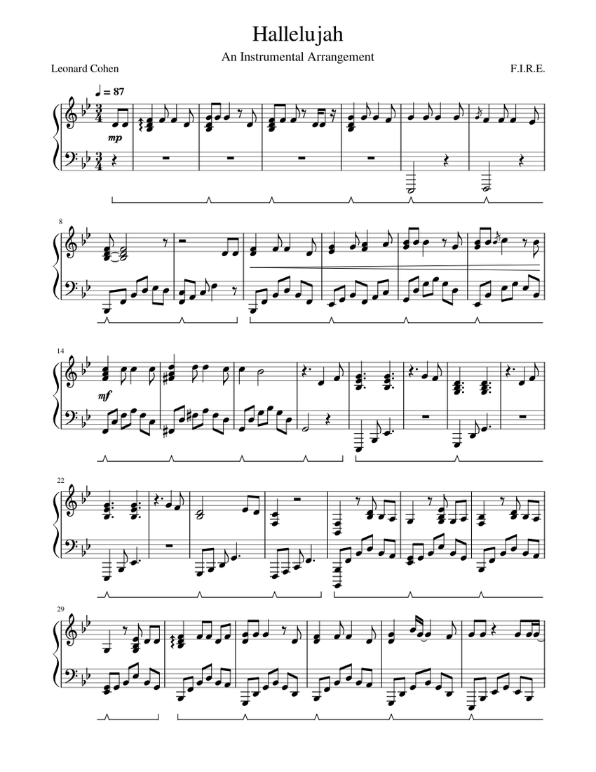 レナード・コーエン - ハレルヤ 楽譜 ピアノ (ソロ) | MuseScore.com