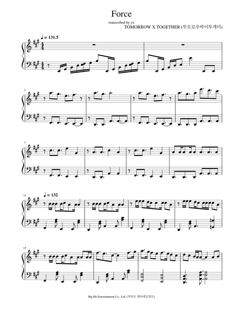 フォース – TXT 楽譜 ピアノ (ソロ) | MuseScore.com