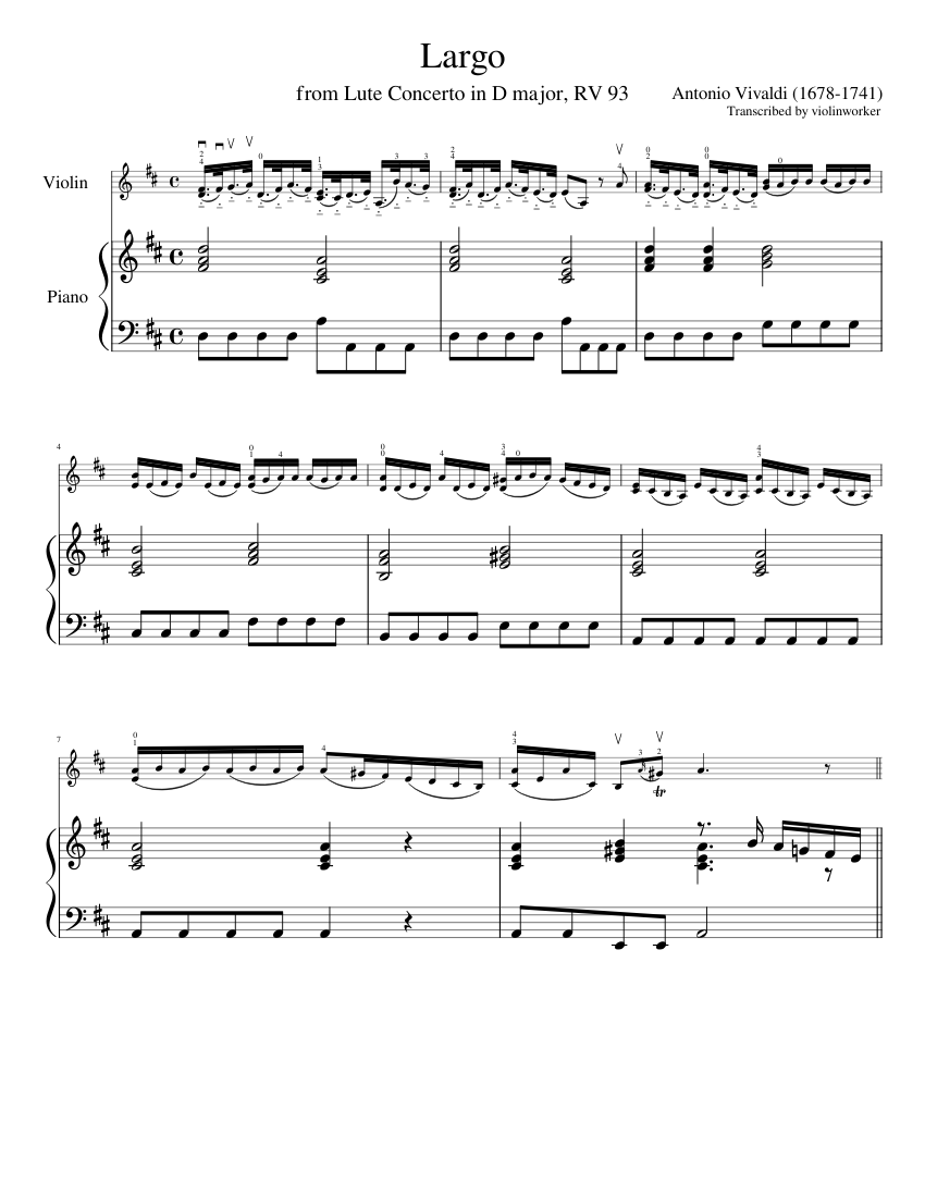 ヴィヴァルディのリュート協奏曲ニ長調 RV 93 よりラルゴ