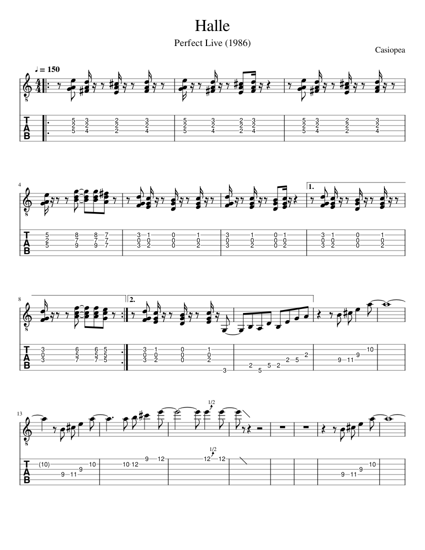 カシオペア - Halle 楽譜 タブ譜あり ギター (ソロ) | MuseScore.com