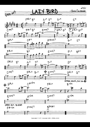 Lazy Bird の公式楽譜を演奏する by John Coltrane ピアノ, ボーカル