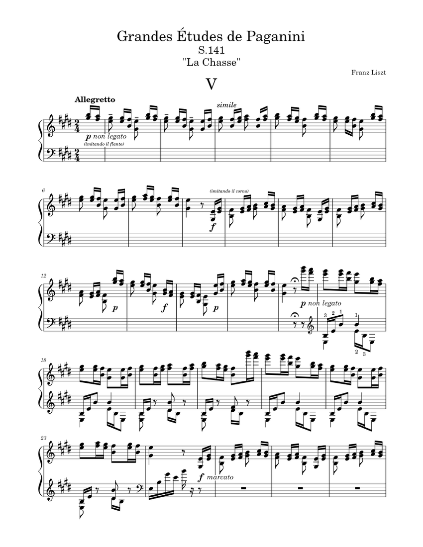 パガニーニの大練習曲 第5番「狩り」 楽譜 ピアノ (ソロ) | MuseScore.com