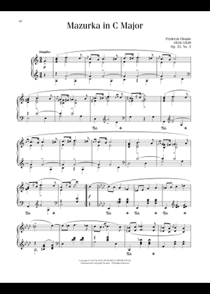 マズルカ ハ長調 作品33 第3番 - フレデリック・ショパン 楽譜 ピアノ