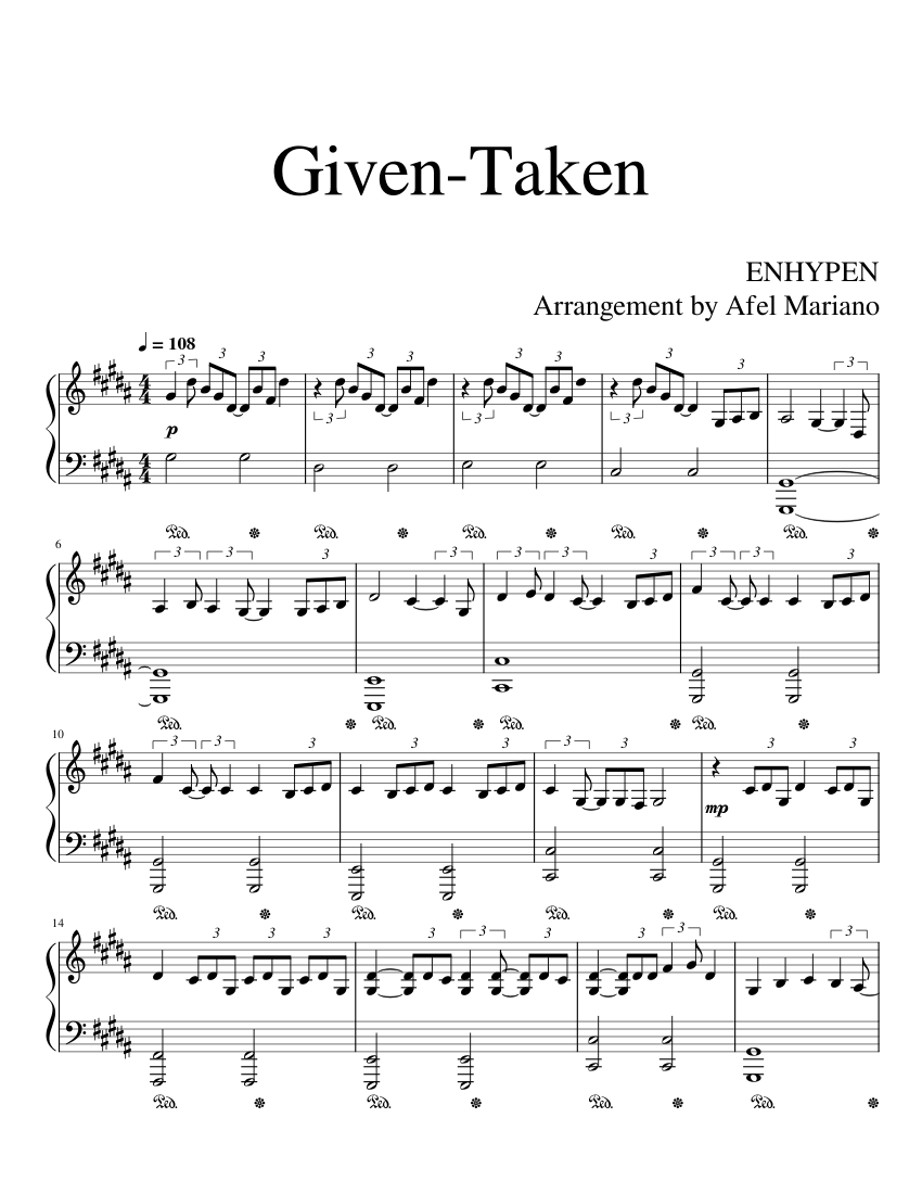 ENHYPEN - ピアノソロのためのGiven-Taken 楽譜 ピアノ (ソロ