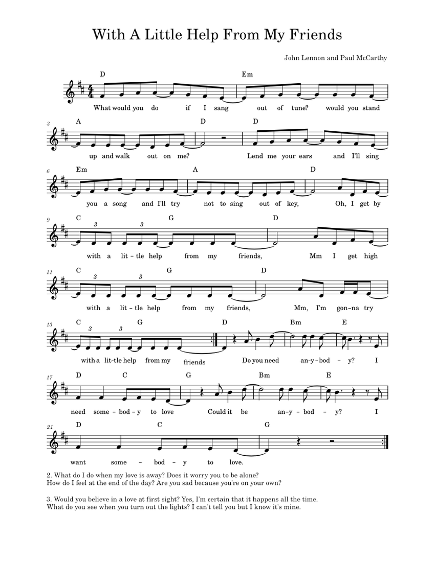With a little help from my friends – The Beatles 楽譜 コード付き