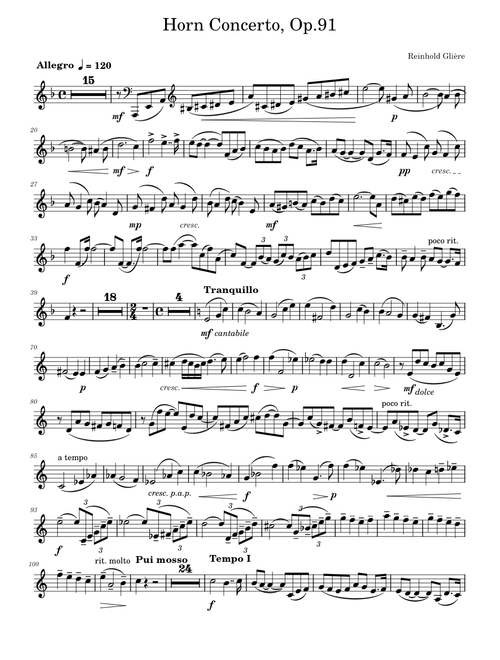 ホルン協奏曲, Op.91 (ラインホルト・グリエール) 楽譜 フレンチホルン