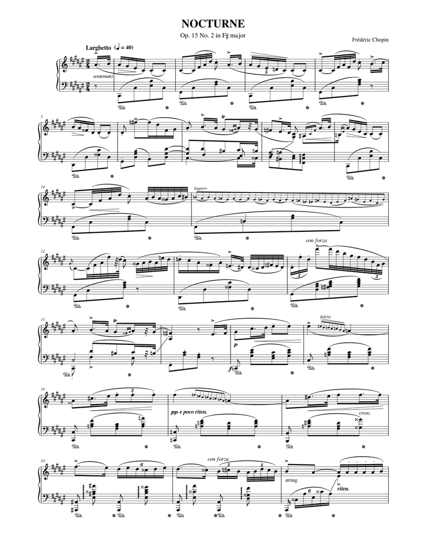 フレデリック・ショパン: 夜想曲 嬰ヘ長調 作品15 第2番 楽譜 ピアノ