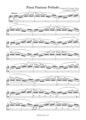 Final Fantasy III Prelude - Nobuo Uematsu 楽譜 ピアノ (ソロ