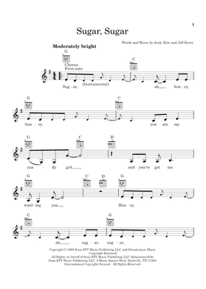 シュガー・シュガー 楽譜 コード付き フルート (ソロ) | MuseScore.com