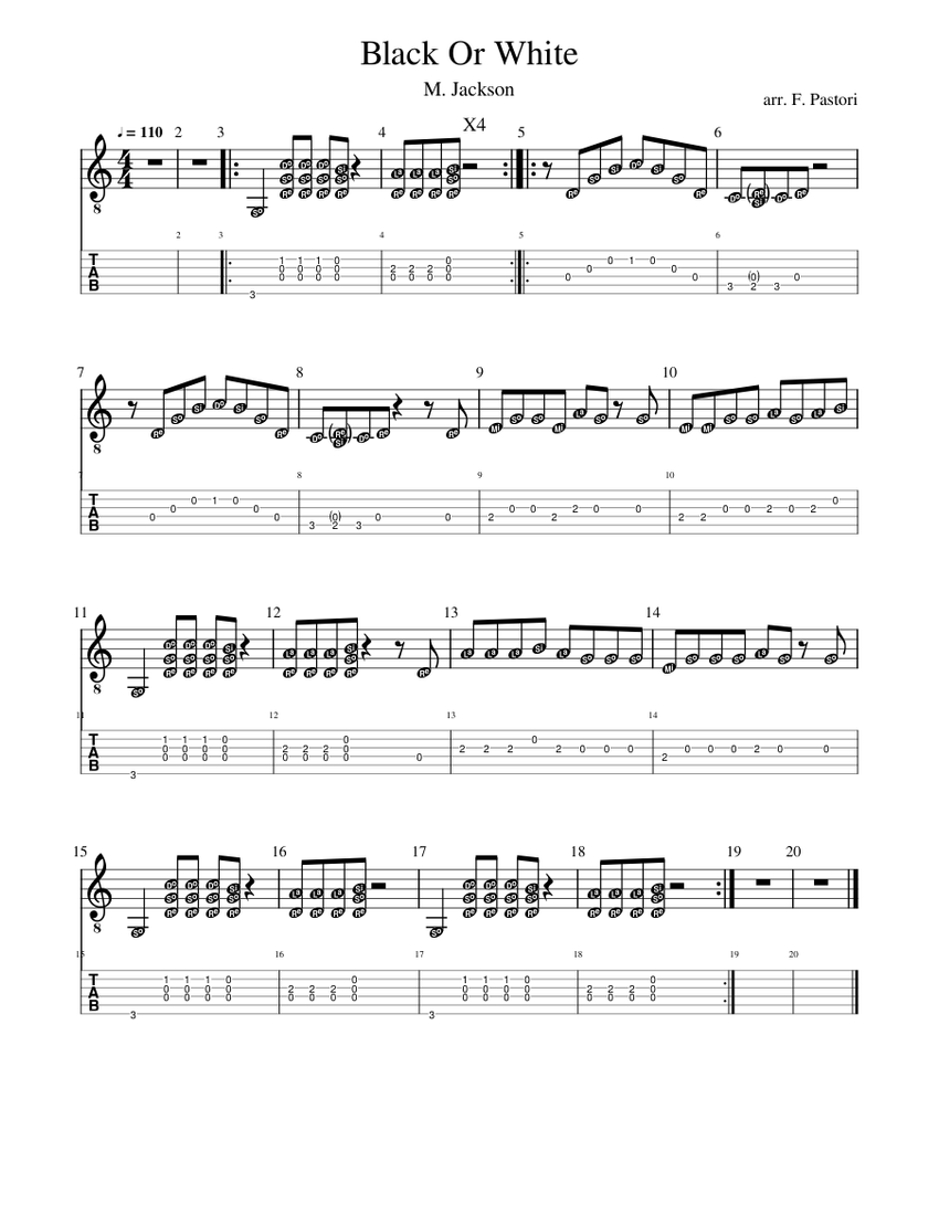 Black_Or_White 楽譜 タブ譜あり ギター (ソロ) | MuseScore.com
