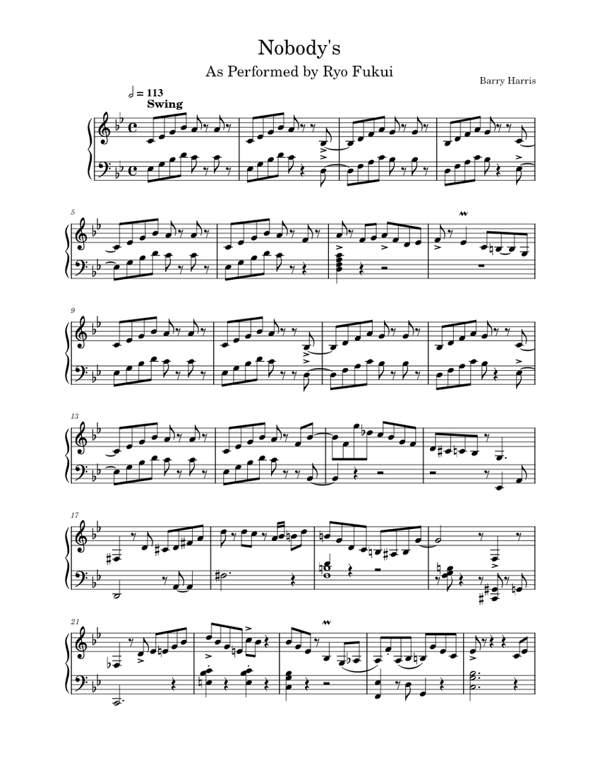 ノーバディーズ - 福居良 楽譜 ピアノ (ソロ) | MuseScore.com