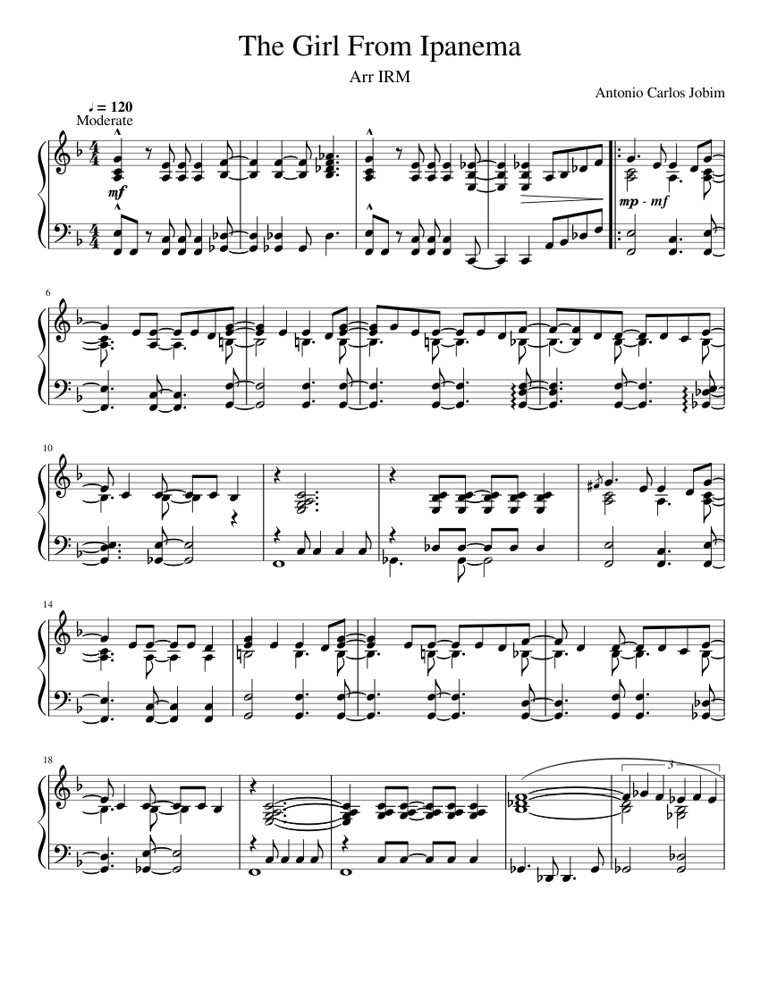 ipanema　楽譜作成 MIDI オーダー楽譜 耳コピ PDF イパネマの娘 楽譜 ピアノ (ソロ) | MuseScore.com