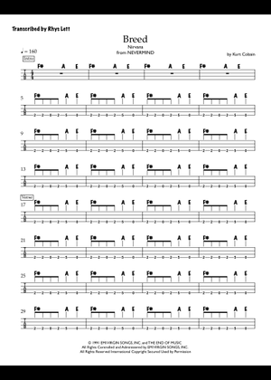 ブリード の公式楽譜を演奏する ニルヴァーナ ドラム（その他