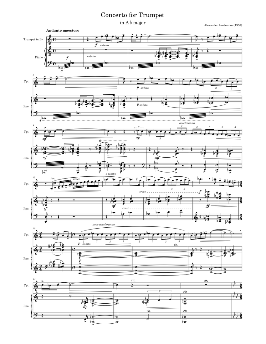 アルチュニアン--トランペット協奏曲 変イ長調 (ピアノリダクション