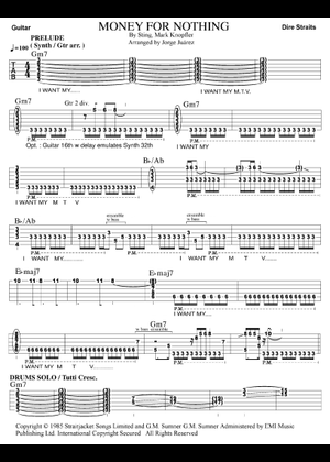 Money for Nothing - Dire Straits 楽譜 タブ譜あり ギター (ソロ