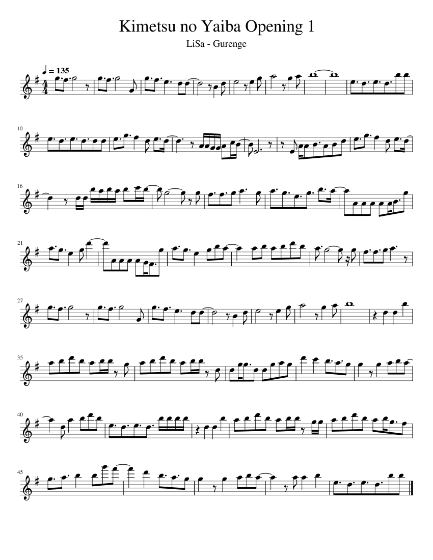 鬼滅の刃 オープニング1 楽譜 フルート (ソロ) | MuseScore.com