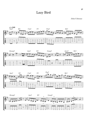 Lazy Bird - John Coltrane 楽譜 コード付き ピアノ (ソロ) easy