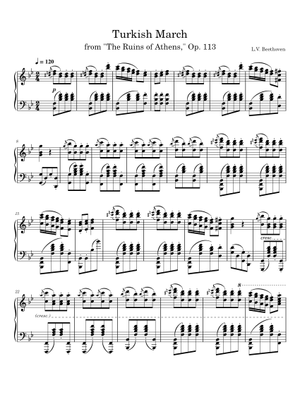 ベートーヴェン - アテネの廃墟、トルコ行進曲、Op. 113 (ピアノ) 楽譜