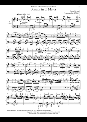 ベートーヴェン - ソナタ ト長調 Op.14 No.2 第1楽章 楽譜 ピアノ
