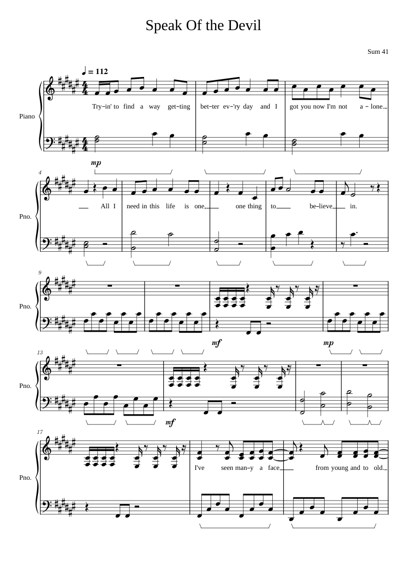 悪魔の話 - Sum 41 楽譜 ピアノ (ソロ) | MuseScore.com