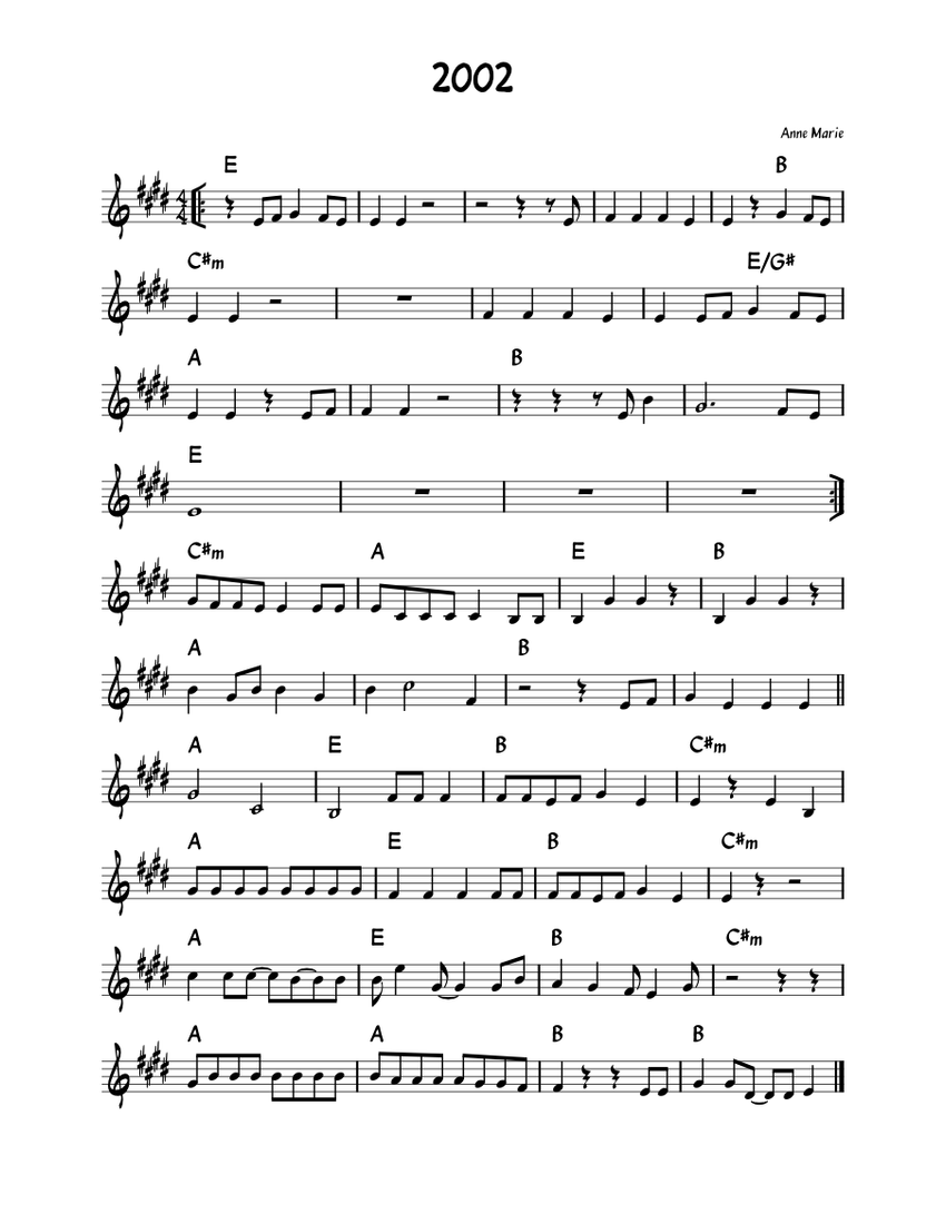 2002 楽譜 コード付き ピアノ (ソロ) easy | MuseScore.com