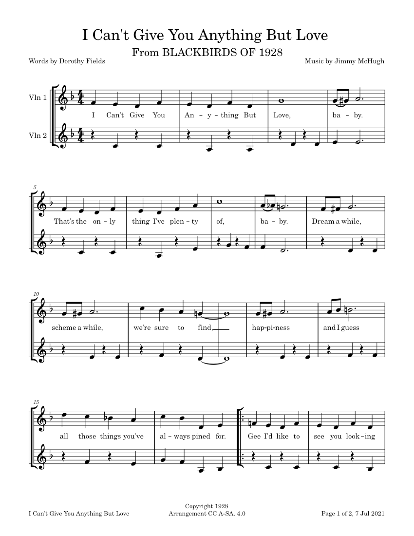 I Can't Give You Anything But Love – Jimmy McHugh 楽譜 バイオリン