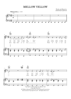 メロウ・イエロー（歌詞付きリードシート） 楽譜 コード付き ピアノ (ソロ) easy | MuseScore.com