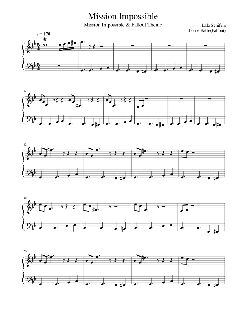 ミッション・インポッシブル 楽譜 ピアノ (ソロ) easy | MuseScore.com